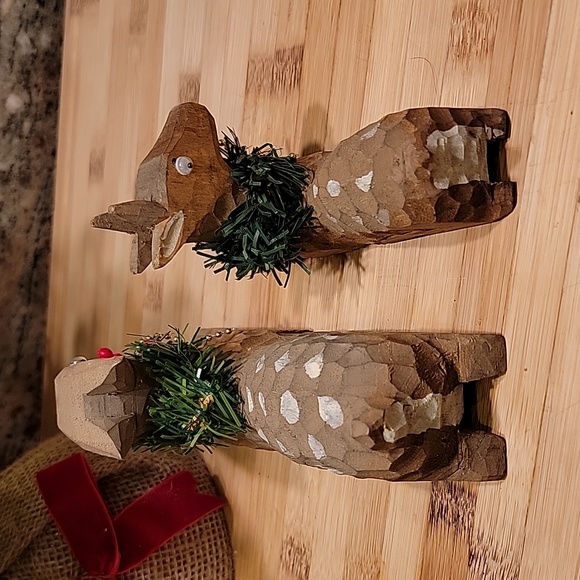 vintage carved folk art set of 2 handcarved deer - Picture 4 of 6